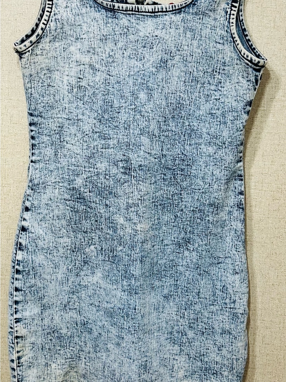 Sleeveless Acid Wash Mini Dress - Light Blue